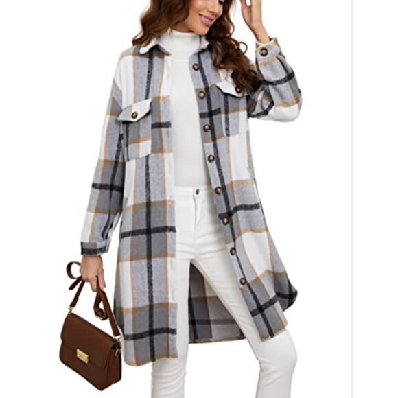Jackets & Blazers - Plaid Button-Up Coat